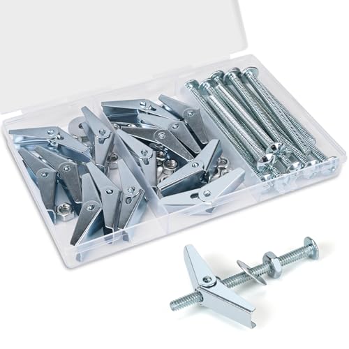 56pcs 1/4 Inch Heavy Duty Drywall Anchors, 14 Sets | Toggle Bolts and Wing Nuts Set for Hanging Lamps Heavy Items, Butterfly Anchors for Ceiling, Sheetrock, Hollow Wall - size: 1/4"-56pcs(14sets)