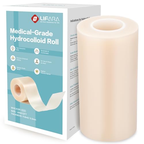 LIFARA Hydrocolloid Roll for Wound Care - Cut-to-Size, Hydrocolloid Patch Bandages with Self-Adhesive, Ultra Absorbent & Waterproof, First Aid Kit Essential (11.8mil/ 0.3mm Thickness, 4in*12ft) - size: 4in*12ft, 11.8mil/ 0.3mm Thickness