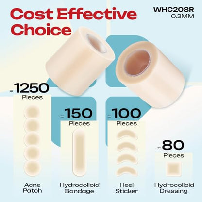 LIFARA Hydrocolloid Roll for Wound Care - Cut-to-Size, Hydrocolloid Patch Bandages with Self-Adhesive, Ultra Absorbent & Waterproof, First Aid Kit Essential (11.8mil/ 0.3mm Thickness, 2in*8ft) - size: 2in*8ft, 11.8mil/ 0.3mm Thickness