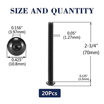1/4-20 x 2-3/4" Button Head Socket Cap Bolts Screws, 20Pcs 304 Stainless Steel 18-8, Allen Hex Drive, Black Oxide by SG TZH(with Hex Spanner) - size: 1/4-20 x 2-3/4"