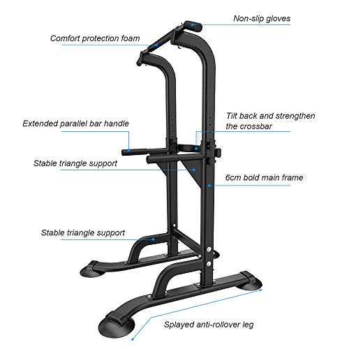 SogesPower Power Tower Dip Station Pull Up Bar for Home Gym Adjustable Height Strength Training Workout Equipment,Pull Up Bar Station - color: Black