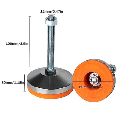 Heavy Duty Leveling Feet,M12 Thread,3.14" Dia Base,4 Pack | 1300 lb Capacity Adjustable Stainless Steel Leg Levelers with Anti-Slip Nylon Pad for Shelving, Workbench, Machinery Devices - size: D80xM12x100,4 Pack