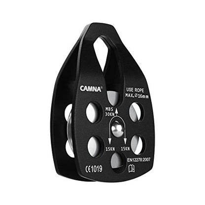 30kN Climbing Pulley with Ball Bearing for Rock Climbing Arborist - color: Black