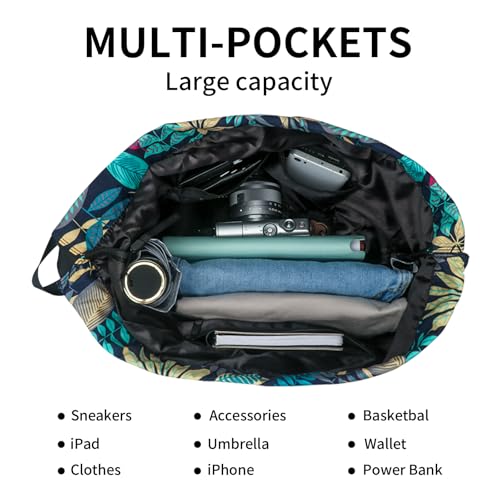 Peicees Waterproof Drawstring Sport Bag Lightweight Sackpack Backpack for Men and Women | Waterproof - color: X_blue Leaves