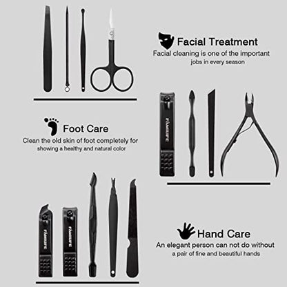 FAMILIFE Manicure Set, Professional Manicure Kit Nail Clipper Set Stainless Steel Pedicure Tools Kit with Leather Travel Case for Women Girl Men (Brown) - color: Brown