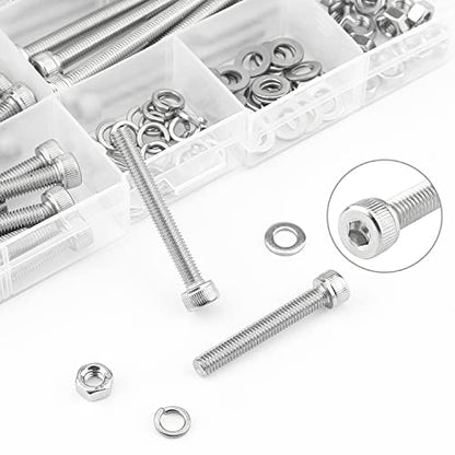 HELIFOUNER 110 Pieces M5 x 30mm /35mm /40mm /45mm /50mm, Hex Socket Head Cap Metric Screws Bolts Washers Nuts Kit, 304 Stainless Steel - size: M5 x 30/35/40/45/50mm