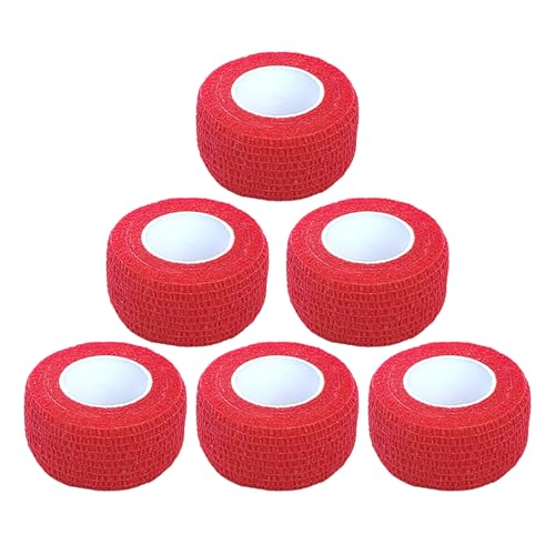 Baisunt 6 Pack 1 Inches Cohesive Bandage Self Adhesive Wrap Elastic Self Adherent Vet Wrap Breathable Self Stick Tape for Wrist, Ankle, Sports, Tatoo Wrap(5 Yards, Red) - color: Red, size: 1 Inch