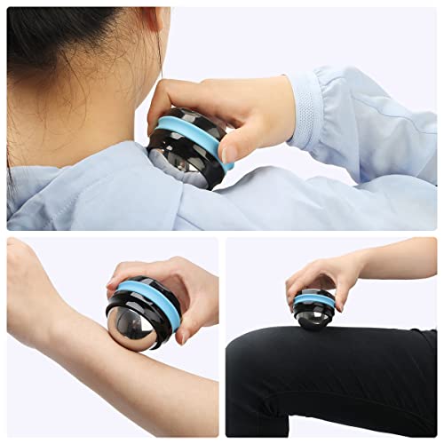 AHIER Cold Massage Roller Ball, Stainless Steel Cold Therapy Relief, Free Rolling Removable Gel Ball Deep Tissue Massage Pain Relief, Great Tool for Back/Neck Pain, Muscles Recovery (Black) - color: Blue Black