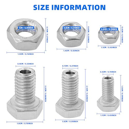 15pcs Hollow External Hexagon Screw, M6/M8/M10 Cylindrical Hollow Bolt, 304 Stainless Steel Lamp Threading Screws Through Hole Bolt with Nut, Screw Length:16mm
