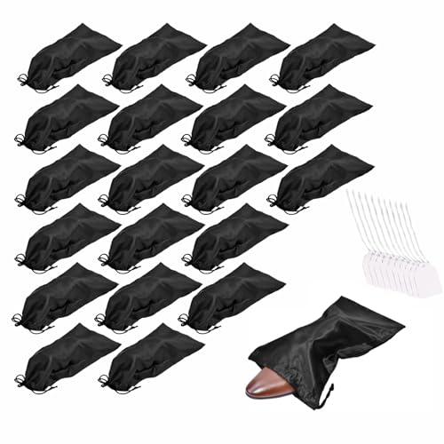 GONGKANGYUAN 20 Pack Satin Shoe Bags for Travel, Drawstring Shoe Storage Bags for Men and Women, Dustproof Moisture-Proof Shoe Pouches for Packing & Organizing Shoes - color: Black-20 Pack