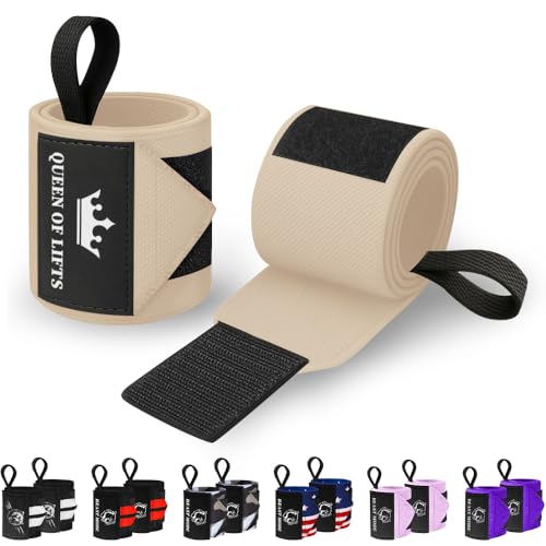 TECEUM Weightlifting 18" & 12" Wrist Wraps with Thumb Loop – Heavy Duty Wrist Workout Braces for Men and Women – Ideal for Powerlifting, Strength Training, Bodybuilding - color: Beige, style: 18" – Queen of Lifts