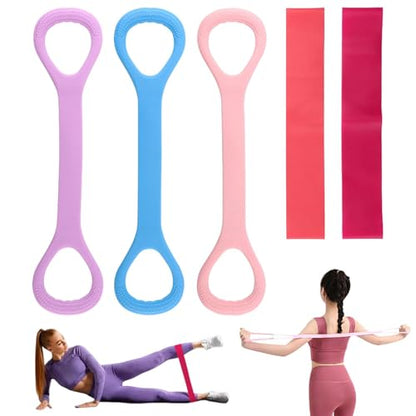 3pcs Figure 8 Resistance Band with Handles,Elastic Bands for Working Out,Arm,Back,Shoulder Training Elastic Ropes with 2pcs Rsistance Bands