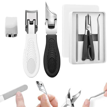 4 PCS Set Wide Jaw Opening Anti Splash Slanted Nail Clipper, 2026 Upgrade Curved Toenail Clippers, Toe Nail Clippers for Thick Nails for Seniors Klipp, Heavy Duty Toenail Clipper Kit (Black Set) - color: Black Set