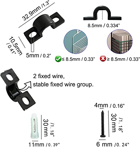 WAFJAMF 12Pcs Black Wire Shelf Loop Clips Set with Screws & Expansion Tubes | Plastic construction back wall mount fasteners for closet shelving concrete installation hardware - color: Black