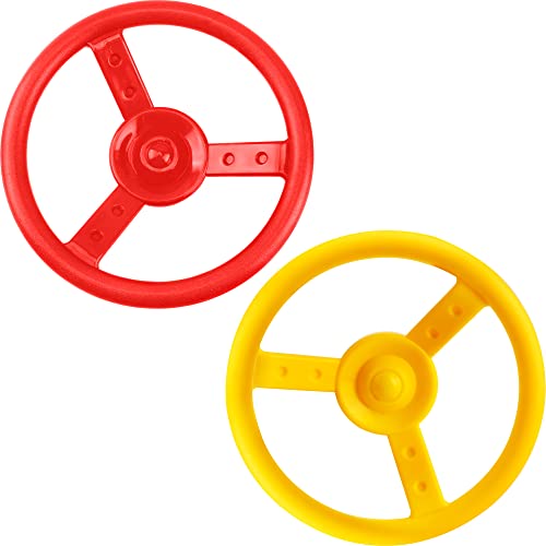 2 Pack Steering Wheel Playset Plastic Pirate Ships Wheel with Mounting Tools for Kids Playground Outdoor Gym (Yellow, Red) - color: Yellow, Red