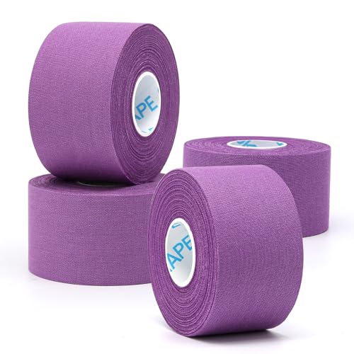 OK TAPE 4 Rolls Athletic Tape, Sports Tape for Injuries, Rigid, Easy Tear Medical Tape, Wrist Tape, No Sticky Residue | Secure Ankle, Finger, Knee- 1.5inch x 15yards (Purple) - color: Purple-4 Rolls, size: 15 yards