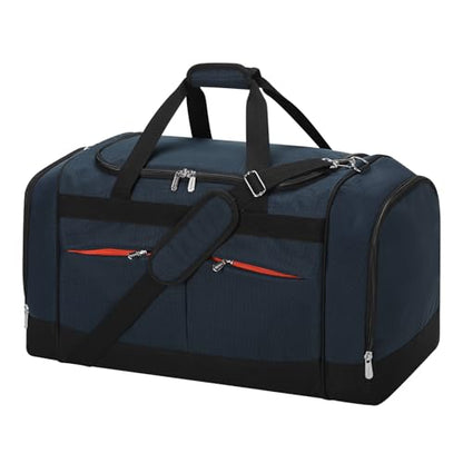 24 inch Large Gym Bag for Men - 65L Hard Bottom Duffle Bag with Shoes Compartment for Sport/Travel - Navy Blue - color: Navy Blue