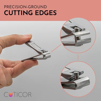 CUTICOR Stainless Steel Nail Clipper Set for Thick Nails with Travel Tin | Toenail clippers, fingernail clipper, curved blades for men and women, use at home, travel bags, toiletry kits