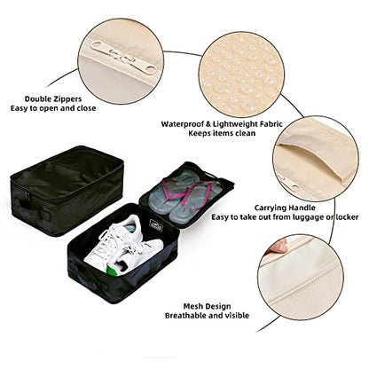 Travel Shoe Bags, Foldable Waterproof Shoe Pouches Organizer-Double Layer (2+2 Black Shoe Bags) - color: Black, size: 2+2 Packs
