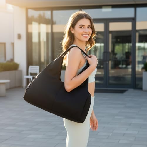Forestfish Yoga Gym Bag For Women With Shoes Compartment & Wet Dry Storage Pockets Lightweight Duffel Bag, Black - color: Black