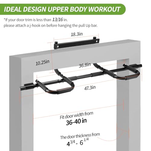 NOWAKE New Version Multi-Grip Pull up bar For Doorway,330lbs Heavy Duty 47.3 Inch Extra Width Portable Functional Ergonomic Design Door Frame Pull Up Bar With USA Patent For Home Gym Exercise