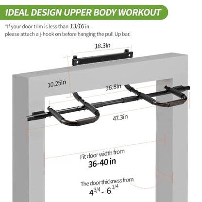 NOWAKE New Version Multi-Grip Pull up bar For Doorway,330lbs Heavy Duty 47.3 Inch Extra Width Portable Functional Ergonomic Design Door Frame Pull Up Bar With USA Patent For Home Gym Exercise
