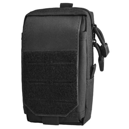 TRIWONDER Tactical Phone Pouch Molle, Smartphone Holster Bag EDC Utility Cellphone Lock Card Holder Organizer Fit for Waist Belt Case - color: 01 Black