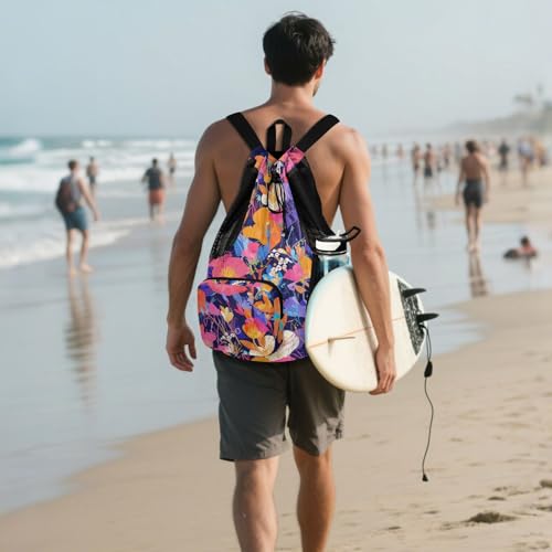 Drawstring Bags For Men Women Climbing Gym Bag With Water Bottle Pocket Waterproof