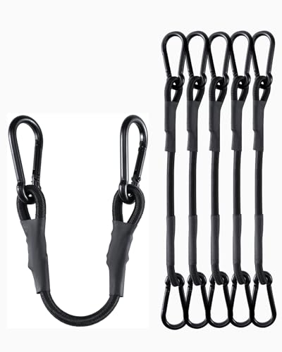 8 Pack 8" Heavy Duty Bungee Cords with Carabiner Hooks, 190 Lbs Strength | LUCKY STRAPS Black UV Resistant Bungee Straps for Luggage Racks, Cargo, Hand Carts, Bikes, Trucks, Motor, Camping & Outdoor - size: 8'', style: Black