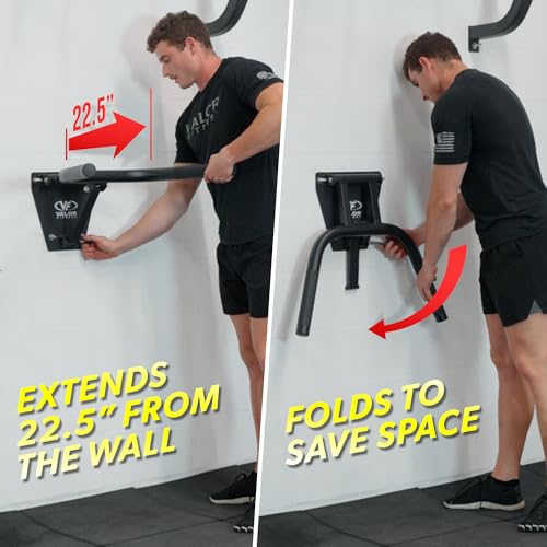 Valor Fitness Wall Mount Dip Bar, Foldable Dip Station | 350 lb Capacity, Multi-Grip Handles, Heavy-Duty Steel, Leg Raises, Bodyweight Training
