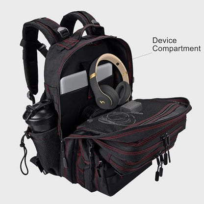 LHI Military Tactical Backpack for Men and Women 45L Army 3 Days Assault Pack Bag Large Rucksack with Shoe Compartment - color: 1.3 Black Red Line