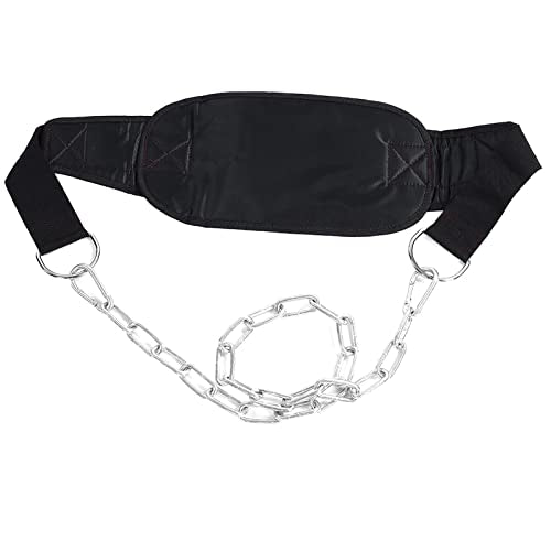 Fitness Drop Weight Equipment Gym Dip Belt Waist Chain Strength Power Training Building for Body Strength Power Training Black Nylon Metal 73x16.5cm 845g