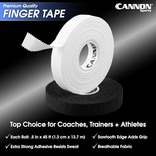 Cannon Sports 10 Pack Athletic Finger Tape - 0.5 Inch x 45 Feet Each Roll - Extra Strong Adhesive for Rock Climbing, Jiu-Jitsu, Wrestling, Martial Arts, Weight Training, Volleyball (White, 10 Pack) - color: White