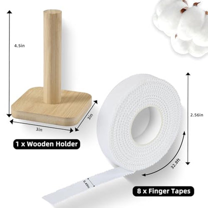 Jiu Jitsu Tape - Strong Athletic Finger Tape, 1/2" x 32.8' - Protect Fingers and Toes in MMA, Judo, Wrestling, Martial Arts, Rock Climbing with Wooden Holder | 8 Rolls - color: A: White