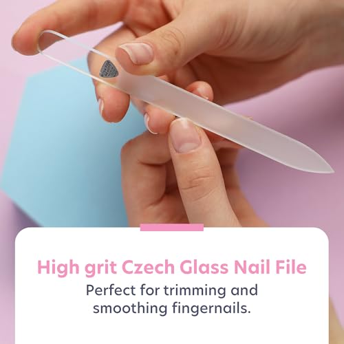 Bona Fide Beauty Czech Glass Gift Set: Foot File, Nail File, Cuticle Pusher | Clear set: genuine Bohemian crystal glass set includes protective cases and sleeves. Reusable and easy to clean. - color: Clear
