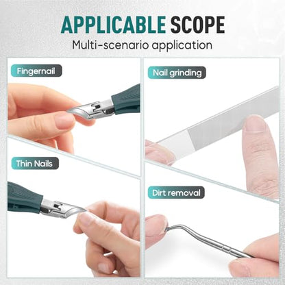 4 PCS Set Wide Jaw Opening Anti Splash Slanted Nail Clipper, 2026 Upgrade Curved Toenail Clippers, Toe Nail Clippers for Thick Nails for Seniors Klipp, Heavy Duty Toenail Clipper Kit (Dark Green Set) - color: Dark Green Set