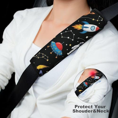 Soft Padded Seat Belt Shoulder Pad for Elderly Support, Stroller Pushchair High Chair, 2 Pack Space Constellation Solar System Galaxy Rocket Planet Shoulder Harness Cover Neck And Shoulder Support - color: Pattern 1177