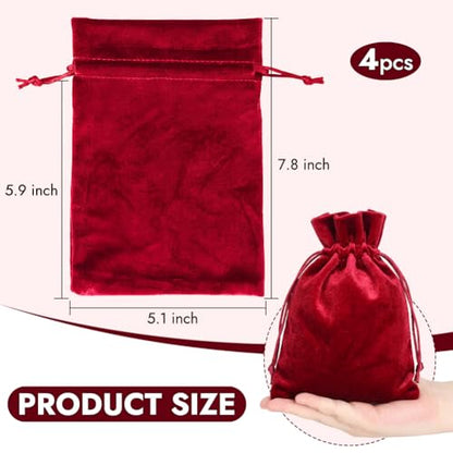 HRX Package Soft Velvet Gift Bags, 5.1x7.8 inch Velvet Drawstring Pouches -Red for Jewelry Crystal Dice Tarot Rune (4 Pack) - color: Red