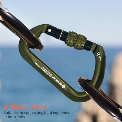 NewDoar CE Certified 30kN-6744lbs Climbing Carabiner Professional, Heavy Duty D Screwgate Clip, for Climbing,Rappelling,Hunting, Rescue - color: Screwgate/ArmyGreen/2pcs