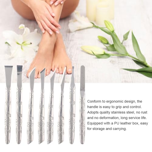8Pcs Ingrown Toenail Removal Kit, Stainless Steel Pedicure Kit, Pedicure Knife Dead Skin Removal, Ingrown Toenail Treatment Tool Set with A PU Leather Box