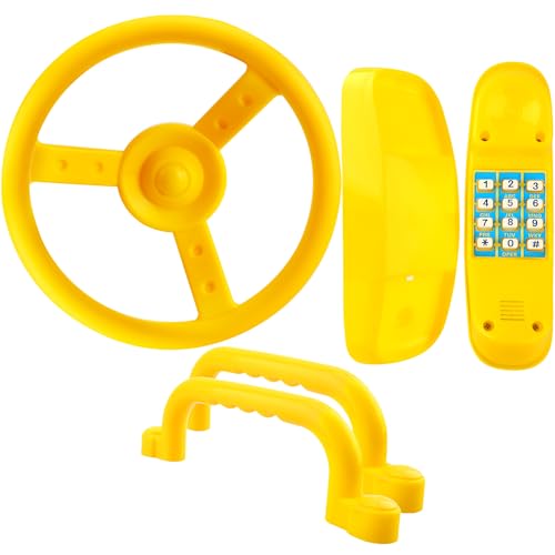 Playground Accessories Swingset Plastic Pirate Ship Steering Wheel Safety Handles Telephone for Kids Outdoor Playground Treehouse Jungle Gym Accessories (4 Pcs-Yellow Set) - color: 4 Pcs-yellow Set