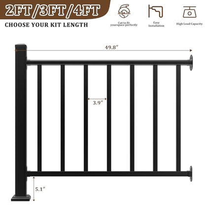 Aluminum Deck Railing Kit, Modular 36 in H. x 4 Ft W Level Railing Kit for Outdoor Steps,Heavy Duty Balustrade System for Deck, Porch, Patio & Balcony(1 Post, 1 Panel) - size: 4Feet-Level