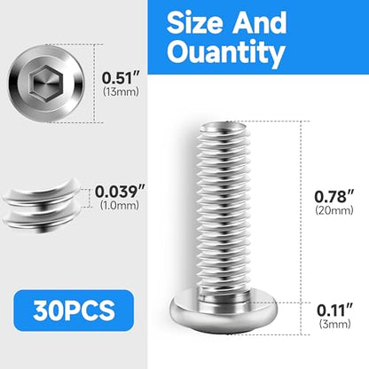 30Pcs M6 Bolt M6 x 20mm Flat Head Socket Cap Screw Bolts, Allen Socket Drive M6 Screws, Stainless Steel 304, Bright Finish M6x1.0 Bolt by Marysino - color: Silver, size: M6 x 20mm