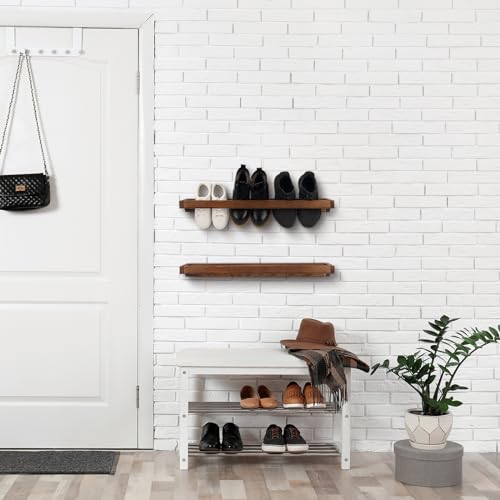 4 Pcs Wall Mounted Wooden Shoe Rack 30 Inch Rustic Wood Wall Hanging Shoe Rack Space Saving Footwear Holder Shoes Storage Organizer for Mudroom, Entryway, Closet (Burnt Wood) - color: Burnt Wood