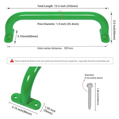 13'' Green Playground Handles Safety Grab Bar Indoor & Outdoor 2pcs | Heavy Duty Solid Metal, Smooth Glossy Powder Coated, Comfy Secure Handle Bar, Playset Playhouse Climbing Frame Jungle Gym - color: Green - A