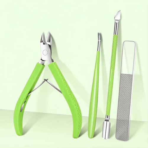 Nail Clippers Professional Nail Kit or Manicure Kit for Women and Men,4Pcs Pedicure Set for Fingernail, Toenail Clippers with Leather case,Green ﻿ - color: Green