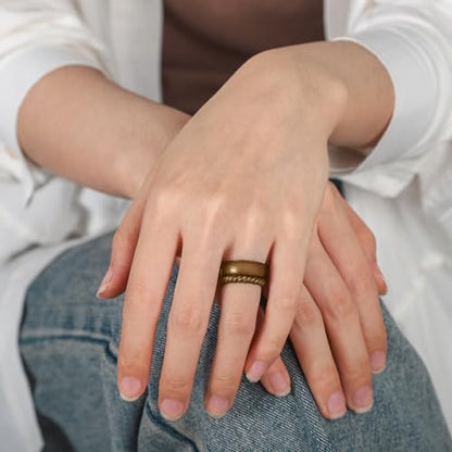 Egnaro Women's Stackable Silicone Rings, 2.5/5.5mm Wide 1.8/2mm Thick Bands | Comfort-Fit Rubber Bands Offer Breathable Flexibility for Nurses, Workouts, Pregnancy, Yoga, Travel, Office, and All-Day Wear - color: SETE1-Metallic Silver, Bronze, White, Ligh