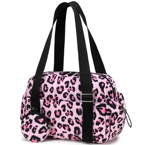 CAMTOP Mini Gym Bag for Women, Small Gym Tote Bag Puffy Quilted Sports Duffel Bag with Wet Compartment and Coin Purse Duffel Bags Dance Yoga Workout Bag for Gifts (Leopard, Mini-12.6") - color: Leopard, size: Mini-12.6"