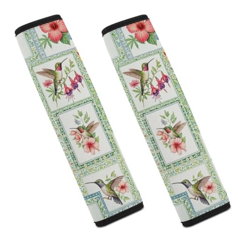 2PCS Hummingbird Spring Flowers Seat Belt Cover Soft Padded Neck Strap Covers for Kids, All Vehicles, Comfortable Driving - color: Pattern 893
