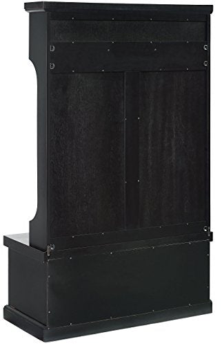 Crosley Furniture Seaside Hall Tree with Shoe Rack Bench and Hooks for Hanging Storage, Distressed Black - color: Distressed Black, style: Hall Tree